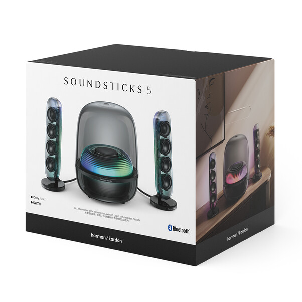 Harman/Kardon Soundsticks 5, 2.1-Kanal-Bluetooth-Lautsprecher mit HDMI und Beleuchtung, schwarz