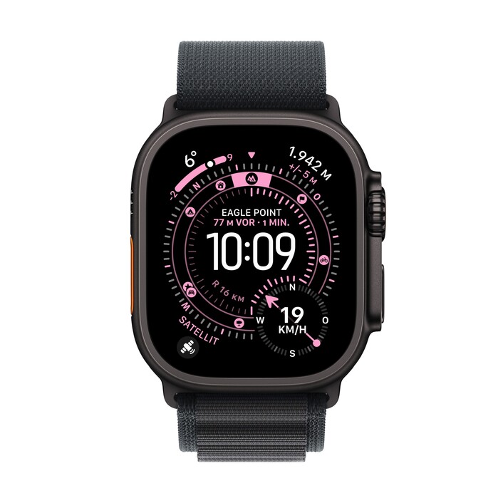Apple Watch Ultra 3 GPS + Cellular, 49 mm Titangehäuse Schwarz, Alpine Loop Schwarz - Small