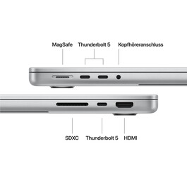 14" MacBook Pro: Apple M5 Pro Chip mit 15‑Core CPU und 16‑Core GPU, 1 TB SSD - Silber
