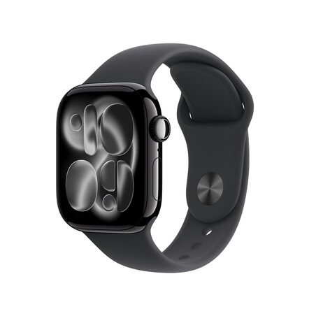 Apple Watch Series 11 GPS, 42 mm Aluminiumgehäuse Diamantschwarz, Sportarmband Schwarz - S/M