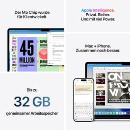 13" MacBook Air: Apple M5 Chip mit 10‑Core CPU und 8‑Core GPU, 512 GB SSD - Silber