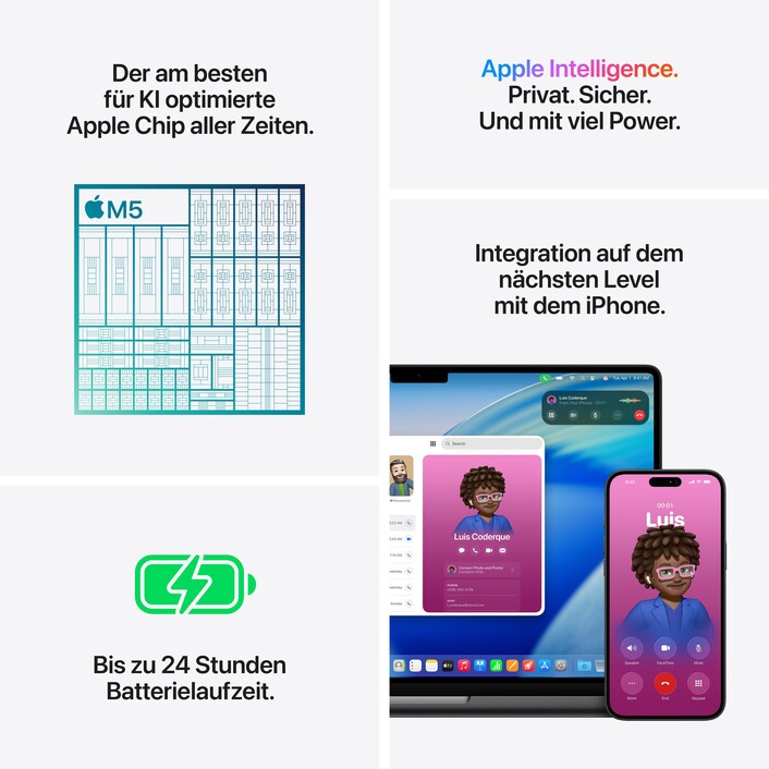 14" MacBook Pro: Apple M5 Chip mit 10‑Core CPU und 10‑Core GPU, 1 TB SSD - Silber