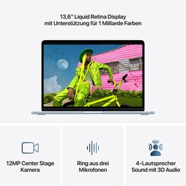 Sie sehen das Produktbild 05 von 13" MacBook Air: Apple M5 Chip mit 10‑Core CPU und 8‑Core GPU, 512 GB SSD - Himmelblau 13" MacBook Air: Apple M5 Chip mit 10‑Core CPU und 8‑Core GPU, 512 GB SSD - Himmelblau