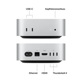 Sie sehen das Produktbild 02 von Mac mini: Apple M4 Chip mit 10‑Core CPU und 10‑Core GPU, 512 GB SSD - Silber Mac mini: Apple M4 Chip mit 10‑Core CPU und 10‑Core GPU, 512 GB SSD - Silber