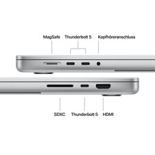 16" MacBook Pro: Apple M5 Max Chip mit 18‑Core CPU und 32‑Core GPU, 2 TB SSD - Silber