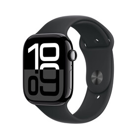 Apple Watch Series 10 GPS, 46 mm Aluminiumgehäuse Diamantschwarz, Sportarmband Schwarz ­− S/M