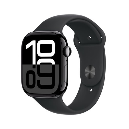 Apple Watch Series 10 GPS, 46 mm Aluminiumgehäuse Diamantschwarz, Sportarmband Schwarz ­− S/M