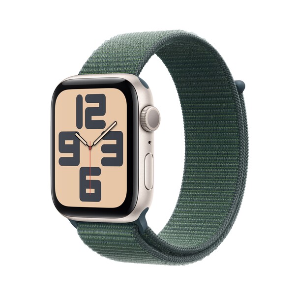 Sie sehen das Produktbild 01 von Apple Watch SE GPS, 44 mm Aluminiumgehäuse Polarstern, Sport Loop Seegrün Apple Watch SE GPS, 44 mm Aluminiumgehäuse Polarstern, Sport Loop Seegrün