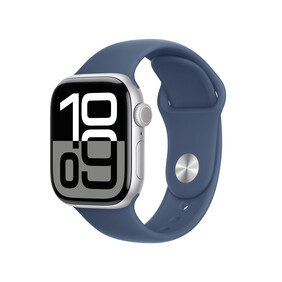 Apple Watch Series 10 GPS + Cellular, 42 mm Aluminiumgehäuse Silber, Sportarmband Denim ­−M/L