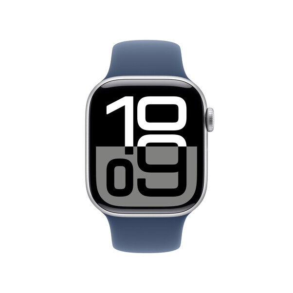 Apple Watch Series 10 GPS + Cellular, 42 mm Aluminiumgehäuse Silber, Sportarmband Denim ­−M/L