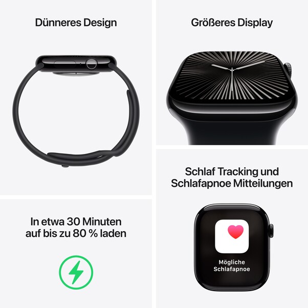 Apple Watch Series 10 GPS + Cellular, 42 mm Aluminiumgehäuse Silber, Sportarmband Denim ­−M/L