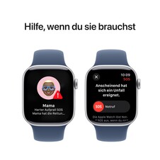 Apple Watch Series 10 GPS + Cellular, 42 mm Aluminiumgehäuse Silber, Sportarmband Denim ­−M/L