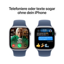 Apple Watch Series 10 GPS + Cellular, 42 mm Aluminiumgehäuse Silber, Sportarmband Denim ­−M/L