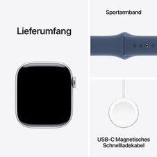 Apple Watch Series 10 GPS + Cellular, 42 mm Aluminiumgehäuse Silber, Sportarmband Denim ­−M/L