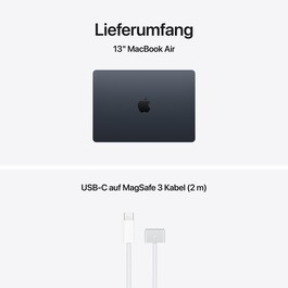 13" MacBook Air: Apple M5 Chip mit 10‑Core CPU und 8‑Core GPU, 512 GB SSD - Mitternacht