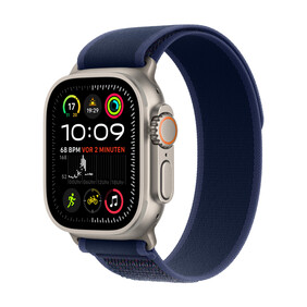 Apple Watch Ultra 2 GPS + Cellular, 49 mm Titangehäuse Natur, Trail Loop Blau – M/L