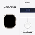Apple Watch Ultra 2 GPS + Cellular, 49 mm Titangehäuse Natur, Trail Loop Blau – M/L
