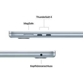 Sie sehen das Produktbild 06 von 15" MacBook Air: Apple M5 Chip mit 10‑Core CPU und 10‑Core GPU, 512 GB SSD - Himmelblau 15" MacBook Air: Apple M5 Chip mit 10‑Core CPU und 10‑Core GPU, 512 GB SSD - Himmelblau