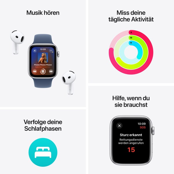 Apple Watch SE GPS, 44 mm Aluminiumgehäuse Polarstern, Sportarmband Polarstern – M/L