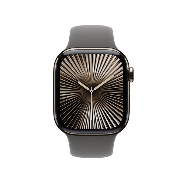 Apple Watch Series 10 GPS + Cellular, 42 mm Titangehäuse Natur, Sportarmband Steingrau ­− M/L