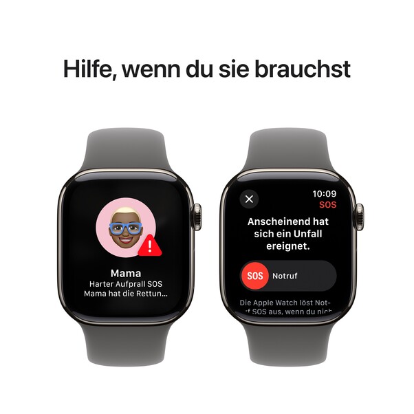 Apple Watch Series 10 GPS + Cellular, 42 mm Titangehäuse Natur, Sportarmband Steingrau ­− S/M