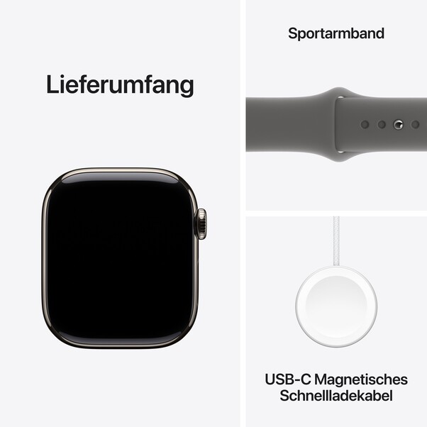 Apple Watch Series 10 GPS + Cellular, 42 mm Titangehäuse Natur, Sportarmband Steingrau ­− M/L