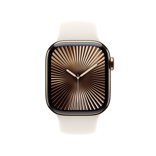 Apple Watch Series 10 GPS + Cellular, 42 mm Titangehäuse Gold, Sportarmband Polarstern ­− M/L