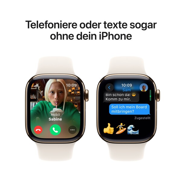 Apple Watch Series 10 GPS + Cellular, 42 mm Titangehäuse Gold, Sportarmband Polarstern ­− M/L