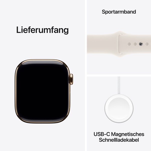 Apple Watch Series 10 GPS + Cellular, 42 mm Titangehäuse Gold, Sportarmband Polarstern ­− M/L