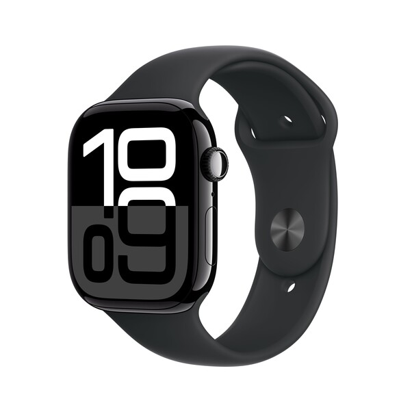 Sie sehen das Produktbild 01 von Apple Watch Series 10 GPS + Cellular, 46 mm Aluminiumgehäuse Diamantschwarz, Sportarmband Schwarz − S/M Apple Watch Series 10 GPS + Cellular, 46 mm Aluminiumgehäuse Diamantschwarz, Sportarmband Schwarz − S/M