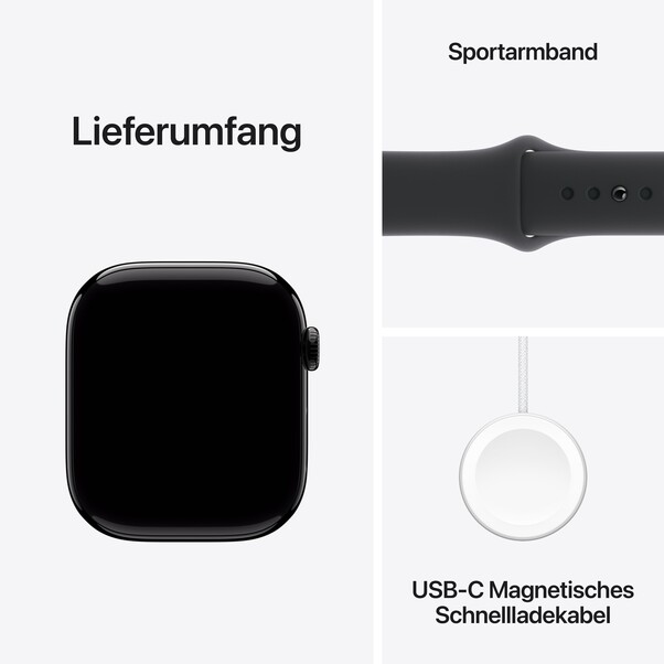 Sie sehen das Produktbild 09 von Apple Watch Series 10 GPS + Cellular, 46 mm Aluminiumgehäuse Diamantschwarz, Sportarmband Schwarz − S/M Apple Watch Series 10 GPS + Cellular, 46 mm Aluminiumgehäuse Diamantschwarz, Sportarmband Schwarz − S/M