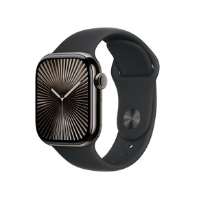 Apple Watch Series 10 GPS + Cellular, 42 mm Titangehäuse Schiefer, Sportarmband Schwarz­ − M/L