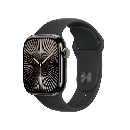 Apple Watch Series 10 GPS + Cellular, 42 mm Titangehäuse Schiefer, Sportarmband Schwarz­ − M/L
