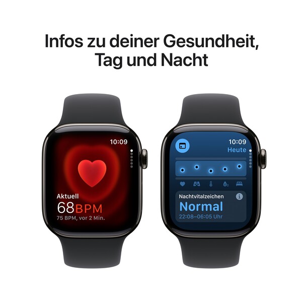 Apple Watch Series 10 GPS + Cellular, 42 mm Titangehäuse Schiefer, Sportarmband Schwarz­ − M/L