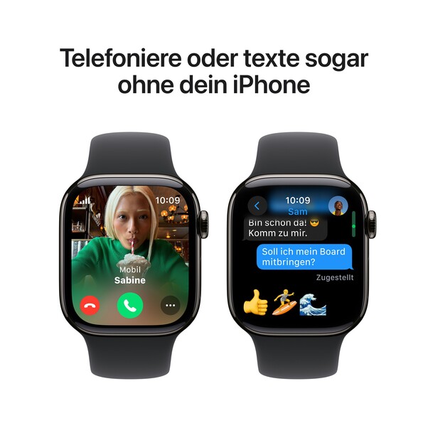 Sie sehen das Produktbild 07 von Apple Watch Series 10 GPS + Cellular, 42 mm Titangehäuse Schiefer, Sportarmband Schwarz − S/M Apple Watch Series 10 GPS + Cellular, 42 mm Titangehäuse Schiefer, Sportarmband Schwarz − S/M
