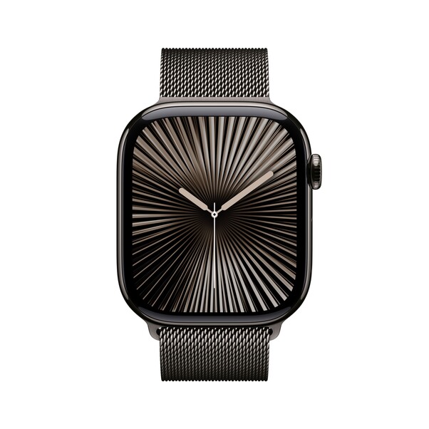 Apple Watch Series 10 GPS + Cellular, 46 mm Titangehäuse Schiefer, Milanaise Armband Schiefer – S/M