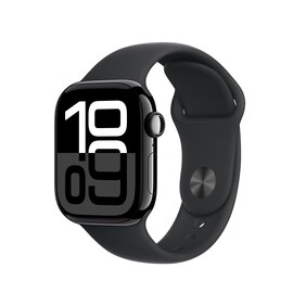 Apple Watch Series 10 GPS + Cellular, 42 mm Aluminiumgehäuse Diamantschwarz, Sportarmband Schwarz ­−M/L