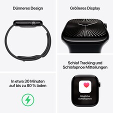Sie sehen das Produktbild 03 von Apple Watch Series 10 GPS + Cellular, 42 mm Aluminiumgehäuse Diamantschwarz, Sportarmband Schwarz −M/L Apple Watch Series 10 GPS + Cellular, 42 mm Aluminiumgehäuse Diamantschwarz, Sportarmband Schwarz −M/L