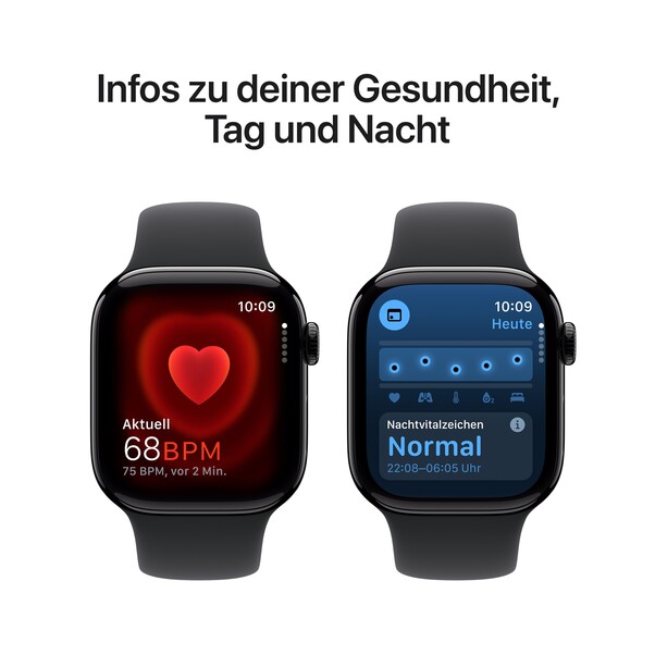 Sie sehen das Produktbild 05 von Apple Watch Series 10 GPS + Cellular, 42 mm Aluminiumgehäuse Diamantschwarz, Sportarmband Schwarz −M/L Apple Watch Series 10 GPS + Cellular, 42 mm Aluminiumgehäuse Diamantschwarz, Sportarmband Schwarz −M/L