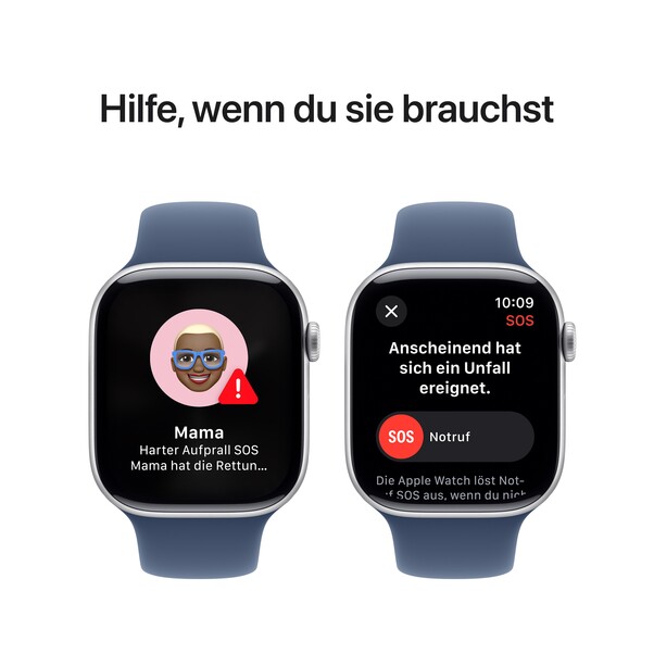 Apple Watch Series 10 GPS + Cellular, 46 mm Aluminiumgehäuse Silber, Sportarmband Denim ­− M/L