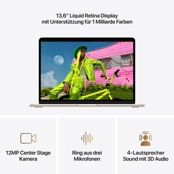 Sie sehen das Produktbild 05 von 13" MacBook Air: Apple M5 Chip mit 10‑Core CPU und 8‑Core GPU, 512 GB SSD - Polarstern 13" MacBook Air: Apple M5 Chip mit 10‑Core CPU und 8‑Core GPU, 512 GB SSD - Polarstern
