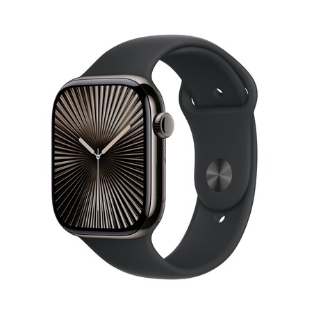 Apple Watch Series 10 GPS + Cellular, 46 mm Titangehäuse Schiefer, Sportarmband Schwarz ­−M/L