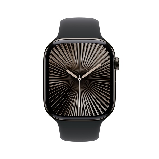 Apple Watch Series 10 GPS + Cellular, 46 mm Titangehäuse Schiefer, Sportarmband Schwarz ­−M/L