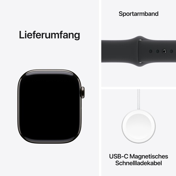 Apple Watch Series 10 GPS + Cellular, 46 mm Titangehäuse Schiefer, Sportarmband Schwarz ­−M/L