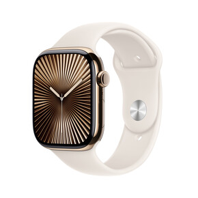 Apple Watch Series 10 GPS + Cellular, 46 mm Titangehäuse Gold, Sportarmband Polarstern ­− M/L
