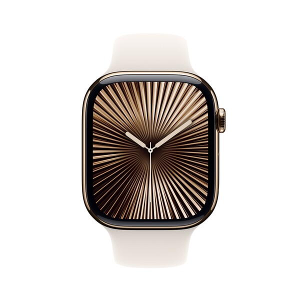 Apple Watch Series 10 GPS + Cellular, 46 mm Titangehäuse Gold, Sportarmband Polarstern ­− M/L