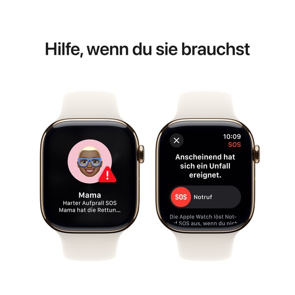 Apple Watch Series 10 GPS + Cellular, 46 mm Titangehäuse Gold, Sportarmband Polarstern ­− M/L