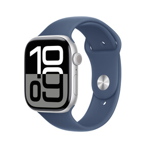Apple Watch Series 10 GPS, 46 mm Aluminiumgehäuse Silber, Sportarmband Denim ­− M/L