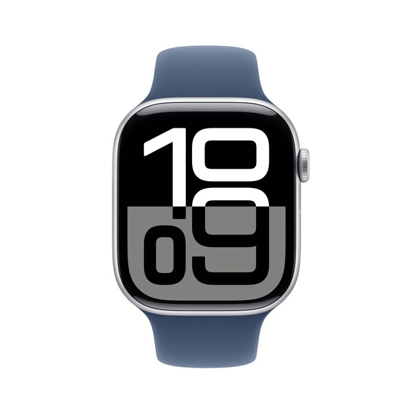 Apple Watch Series 10 GPS, 46 mm Aluminiumgehäuse Silber, Sportarmband Denim ­− M/L