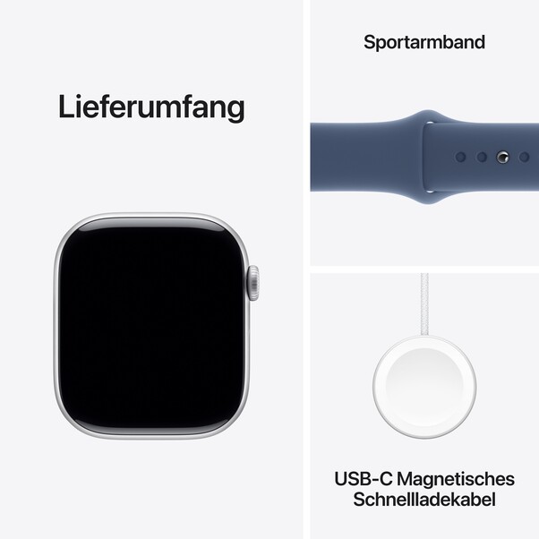 Sie sehen das Produktbild 09 von Apple Watch Series 10 GPS, 46 mm Aluminiumgehäuse Silber, Sportarmband Denim − S/M Apple Watch Series 10 GPS, 46 mm Aluminiumgehäuse Silber, Sportarmband Denim − S/M